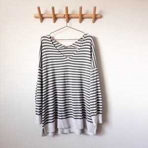 Loft Gray Striped Tunic Sweater